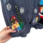 Tiara International  Blue Christmas Sweater Cardigan Santa Presents Womens Medium Photo 1