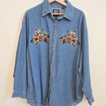 Vintage Quizz Womens Denim Shirt Size 24 Blue Bear Fall Fruits Embroidered Top Photo 0