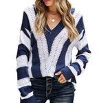 V NECK KNITTED COLORBLOCK BLUE STRIPED SWEATER Size undefined Photo 1