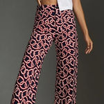 Maeve Anthropologie  The Colette Ponte Wide Leg Pants Red Navy Photo 0