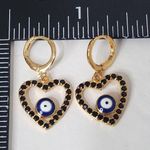 Gold Filled Black Zirconia Heart Evil Eye Huggie Earrings Photo 4