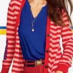 CAbi Picnic Cardigan Sweater Mixed Red Pink Black Blue Stripes Size XS Photo 0