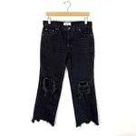 Free People Maggie Mid Rise Washed Black Distressed Straight Leg Cropped Jeans Photo 3