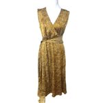 Santorelli VELIA Sleeveless Midi Dress in Dijon‎ Yellow Printed Satin SIZE 8 NWT Gold Photo 2