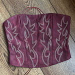 Tic Toc  Embroidered Burgundy Faux Leather Corset Top Photo 0