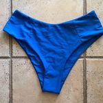 Solid Blue Size Large High Waist High Cut Retro Style Bikini Bottom Cheeky Photo 0