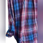 American Eagle Outfitters Boyfriend Fit Purple Blue Plaid Button Up Shirt - XL Photo 2