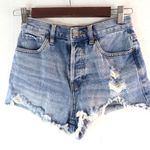 PacSun  25 Vintage High Rise Denim Raw Hem Distressed Shorty Shorts Photo 0