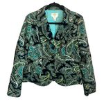 Talbots Paisley Floral Velvet Stretch Blazer Jacket Size 10 Green Blue Teal Photo 1