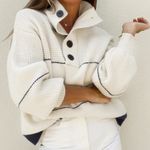 Commense Open Collar Button Up Sweater White Black Size XL Photo 1