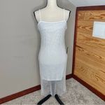 Lulus Memorable Glow White Fishnet Rhinestone Bodycon Midi Dress Large NWT Photo 1