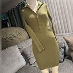 AMTIOUS 🌸 olive ribbed knit collared zipper sweater dress ✨ Green Photo 8
