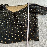 Madewell Black Corduroy Puff Sleeve Wrap Top Gold Dots Size M Photo 7