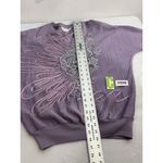 Womans Rafael Medium Purple Textured Embroidered Long Sleeve Pullover Sweatshirt Photo 5