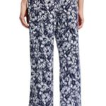 Michael Kors Floral Wide Leg Pants Blue White Hibiscus Size Large Photo 1