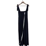 After Six  Square neck Fluid Satin Maxi Dress With Bow Straps In Midnight Navy Photo 8