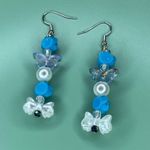 Handmade Coquette Aesthetic Blue Rose, Faux Pearl and Sparkly Butterfly Earrings Photo 2