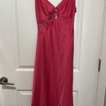 Urban Outfitters Rose Satin Slip Midi Dress With Lace Cutout in Pink Size Med Photo 0