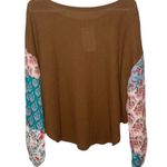 Tracies relaxed cut waffle knit thermal with contrast floral boho sleeves size L Size L Photo 1