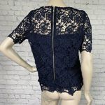 Nanette Lepore Gorgeous  Midnight Navy Blue Lace Top Blouse M Exposed Zipper Photo 4