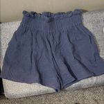 MARBLE medium High Waist Navy cotton texture paper bag Shorts Blue Photo 0