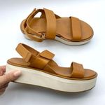 Everlane  The Leather Platform Sandal Golden Brown Tan Ankle Strap White Velcro 6 Photo 6