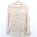 BKE Y2K‎  Womens Sweater Size M Beige Crochet Knit Lace Long Sleeve Boho Cottage Photo 0