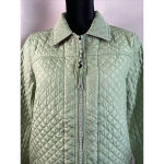Quacker Factory  Small Green Pink Quilted 100% Silk Jacket‎ Coat Full Zip NEW Photo 4