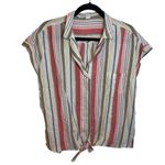 Old Navy Nwt Multi Stripe Waist Tie Collared Blouse Photo 1