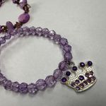 Assorted Stretch Bracelets 3 Piece Shades of Purple Dangle Charms Cross Crown Photo 2