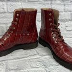 Stuart Weitzman  Womens Size 10 Red Croc Mila Combat Bootie Boots Lift Leather Photo 3