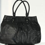 Perlina NEW YORK Leather Tote Shoulder Bag Black Office Business Everyday Travel Photo 0