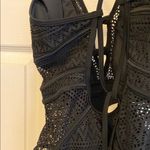 Black One Piece Crochet Swimsuit with Deep V Photo 10