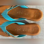 Italian Shoemakers Womens  Vale Low Wedge Thong Comfort Sandal Teal Gold Tan Sz 8 Photo 5