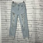 Bershka Straight Leg Boyfriend Jeans Light Wash High Rise Women’s 26 Raw Hem Y2K Photo 7