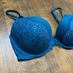 Victoria's Secret Victoria’s Secret Very Sexy Push Up Bra Sz 32DD Teal Blue Rhinestone Fishnet Photo 5
