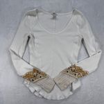 We The Free  Thermal Top Paisley Cuff Long Sleeve Shirt Casual White‎ Size S READ Photo 0