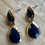 Talbots Gold Tone Navy Blue Teardrop Dangle Earrings Photo 2