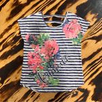 Three Hearts Blue and Pink Short Sleeve Tee with Floral Design Size L Photo 0