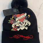 Ed Hardy  Beanie Hat Set Love Kills Slowly Faux Fur Skull New Photo 0