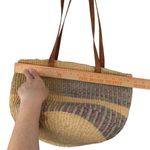 Handwoven Handcrafted Boho Sisal Straw Leather Kiondo Market Bag Vintage 80’s Tan Photo 14