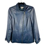 D&Co. Womens Genuine Leather Jacket XS Blue Zip Photo 0