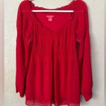 Sunny Leigh Women's Medium Pullover Blouse Lined Semi Sheer Red V-Neck M Photo 0