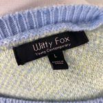 Witty Fox Blue Retro Floral Cropped Knit Sweater Large Daisy Photo 5