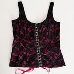 Tripp NYC [] Black Pink Y2K Floral Print Lace Hook & Eye Corset Top Size Large L Photo 0