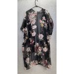 Cyn & Luca Women's Robe Sheer Black Floral Long Coverup Size XS Roses Photo 1