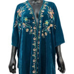 Michael Kors NWT Michael Velvet Floral Embroidered Kimono Poncho S Teal Photo 0