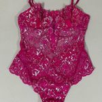 Victoria's Secret Magenta Pink Floral Lace Teddy Onesie Bodysuit Bra Bralette Lingerie Size S 🩷 Photo 0