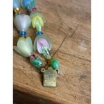 Vintage West Germany Pastel Glass Tulip Flower Beaded Necklace With Green Crysta Size 18 Photo 4