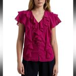 Ralph Lauren NWT Lauren  Crinkle Georgette V-Neck Fllutter Sleeve Ruffle Photo 2